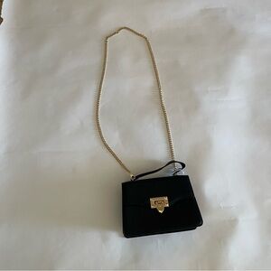 Elegant Black Faux Leather Silver Chain Strap Crossbody Purse Bag